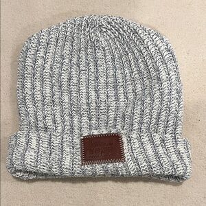 Love Your Melon Gray Knit Beanie with Brown Patch
